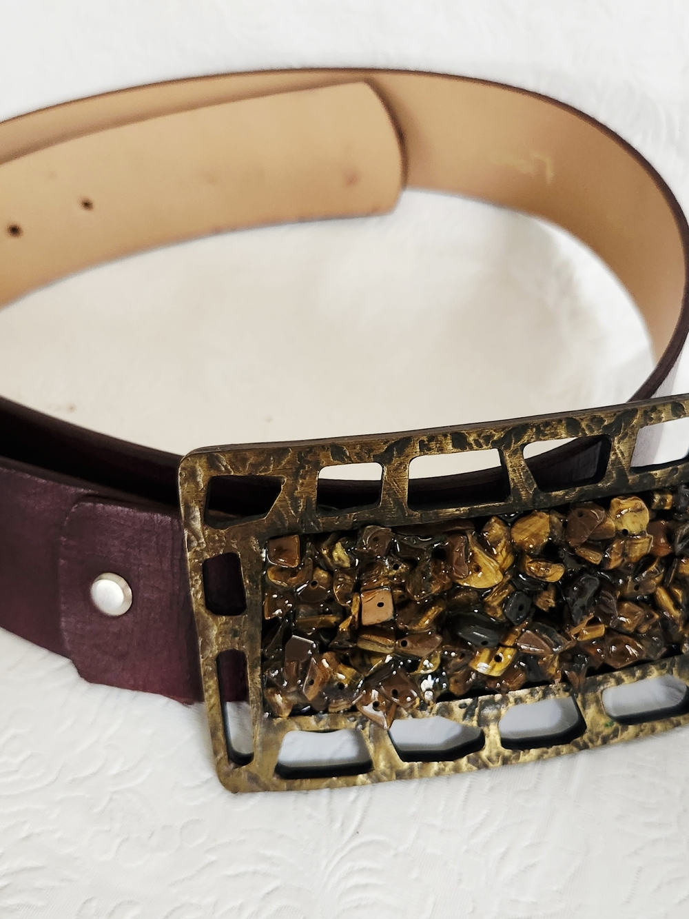 ‼️Vintage FERGI  Leather Belt with Decorative Stone Buckle
